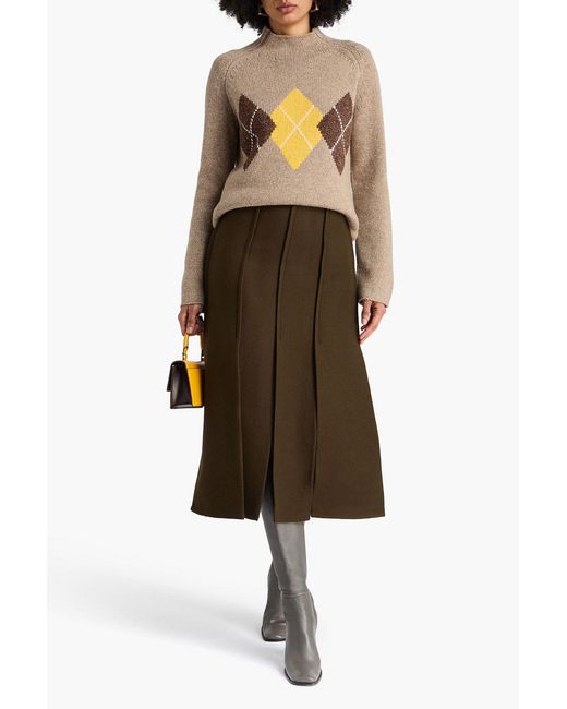 Claudie Pierlot Natural Intarsia Wool And Silk-blend Turtleneck Sweater