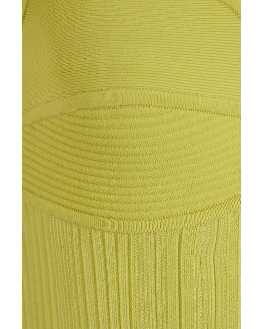 Hervé Léger Yellow Illusion Ruffle Midaxi Dress