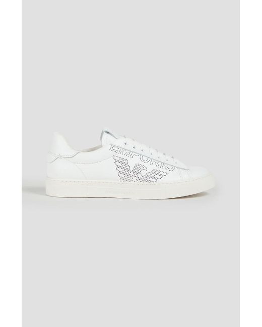 Emporio Armani White Perforated Leather Sneakers