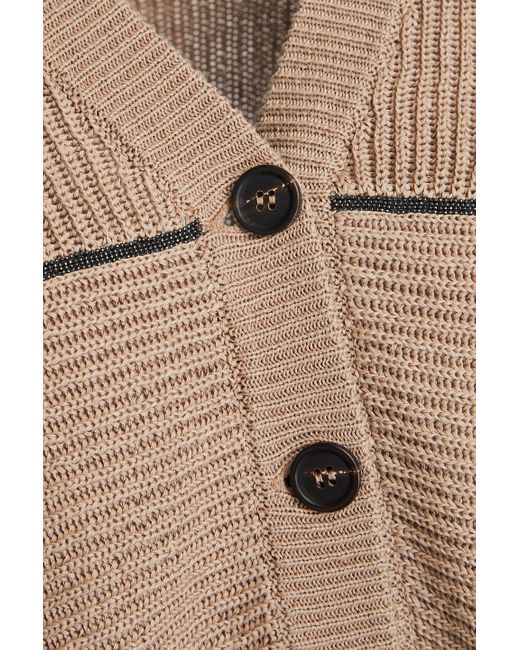 Brunello Cucinelli Natural Bead-embellished Ribbed Cotton Cardigan