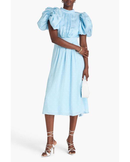 ROTATE BIRGER CHRISTENSEN Blue Open-Back Polka-Dot Hammered-Satin Midi Dress
