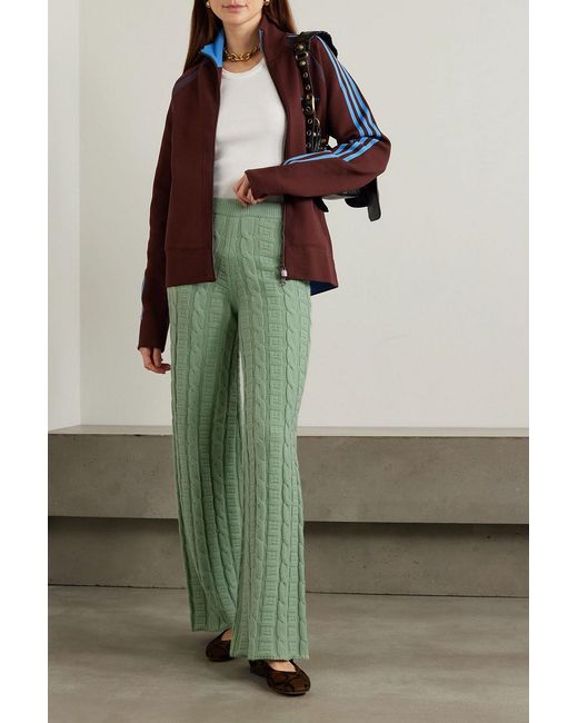 Acne Green Cable-knit Wool-blend Flared Pants