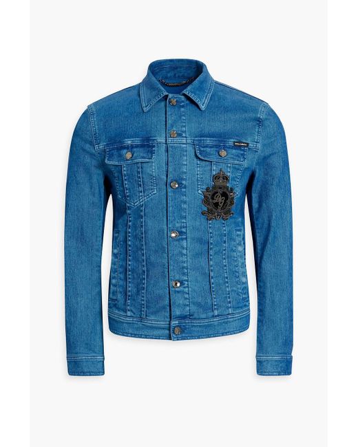 Dolce & Gabbana Blue Appliquéd Denim Jacket for men