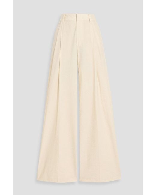 Brunello Cucinelli Natural Crinkled Cotton-Blend Wide-Leg Pants
