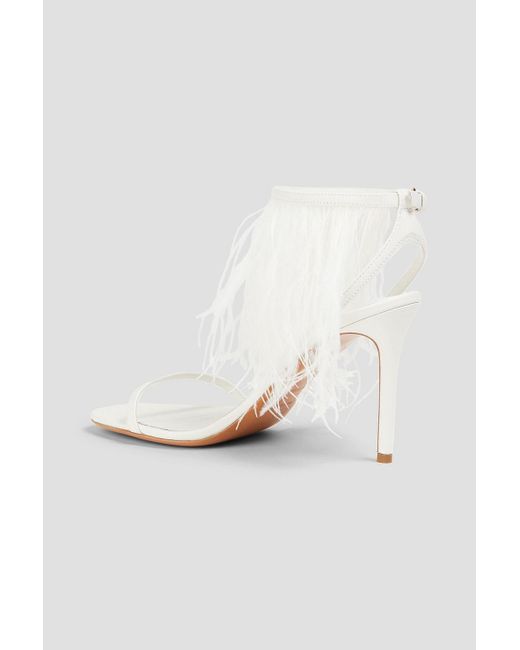 Emilio Pucci White Feather-embellished Leather Sandals