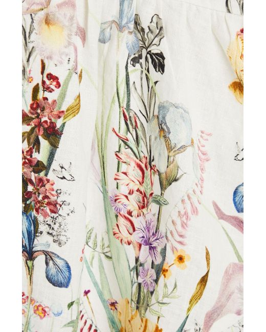 Camilla White Embellished Floral-print Linen Mini Wrap Dress