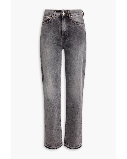7 For All Mankind Gray Logan stovepipe hoch sitzende jeans mit geradem bein in ausgewaschener optik