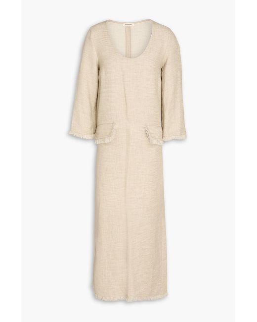 By Malene Birger Natural Delany Fringed Linen-Blend Jacquard Midi Dress