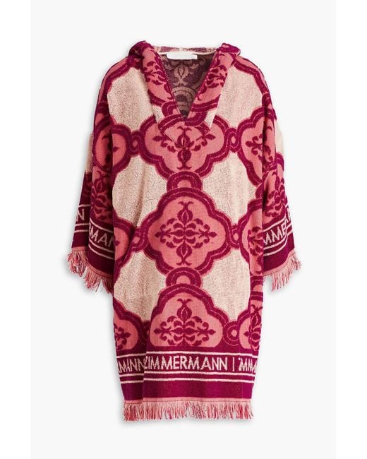 【ZIMMERMANN】フーデッド テリーコットン jacquard coverup Zimmermann Hooded Fringed Cotton-terry Jacquard Coverup