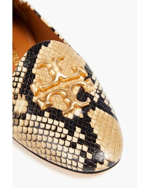 Tory Burch White Embellished Snake-effect Leather Flats