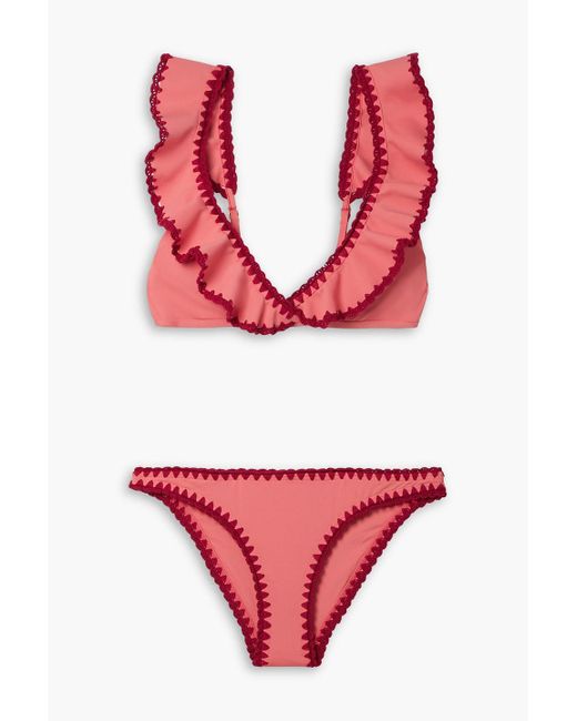 Zimmermann Lyre Ruffled Triangle Bikini in Red | Lyst Canada