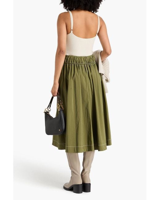 Jonathan Simkhai Green Gathered Cotton-Blend Faille Midi Skirt