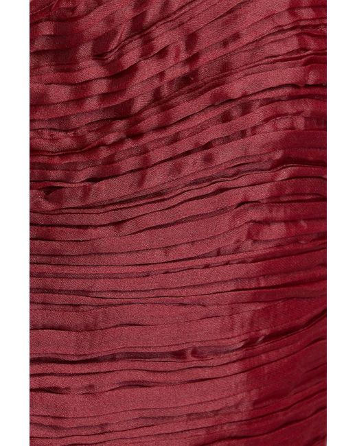 Aje. Red Laurier Wave Cropped Plissé-organza Top