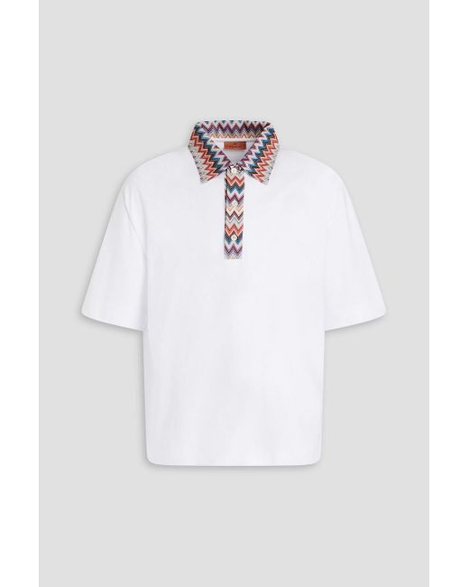 Missoni White Crochet Knit-trimmed Cotton-jersey Polo Shirt for men