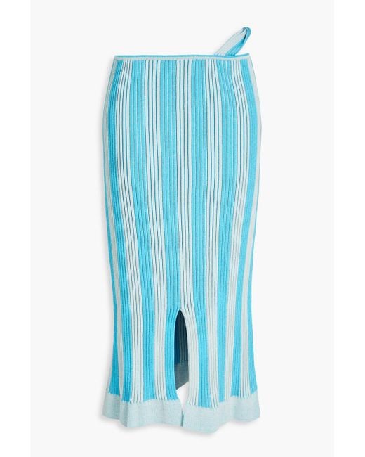 Jacquemus Blue Gelato Striped Ribbed Cotton-blend Midi Skirt