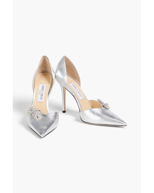 Jimmy Choo White Crystal--embellished Leather Pumps