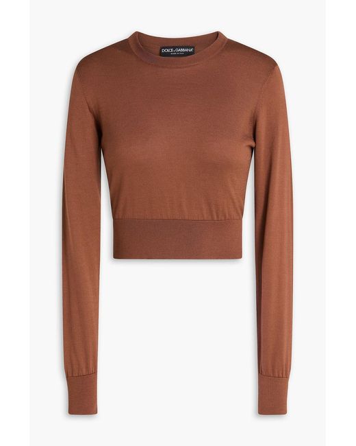 Dolce & Gabbana Brown Cropped Silk Sweater