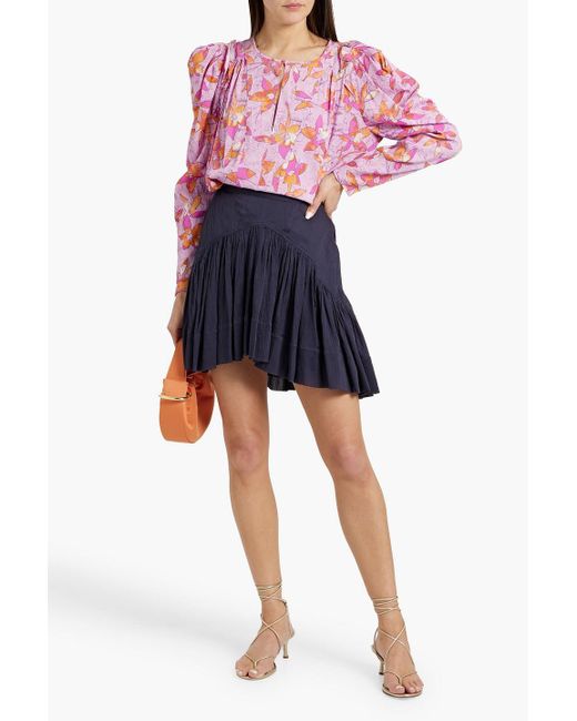 Isabel Marant Pink Zargae Draped Floral-Print Jacquard Blouse