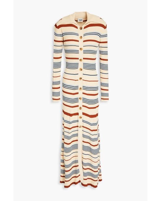 Claudie Pierlot Metallic Monman Striped Ribbed-knit Maxi Dress