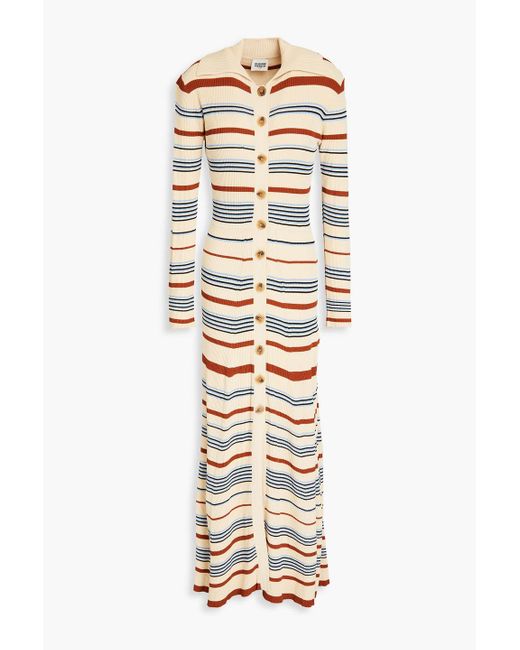 Claudie Pierlot Metallic Striped Ribbed-knit Maxi Dress