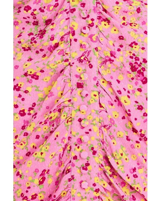 ROTATE BIRGER CHRISTENSEN Pink Ruched Floral-print Jacquard Mini Dress
