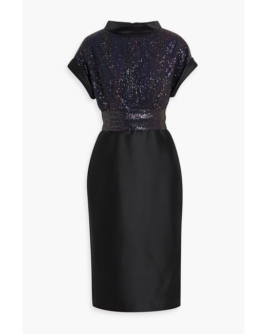 Badgley Mischka Black Sequined Twill Midi Dress