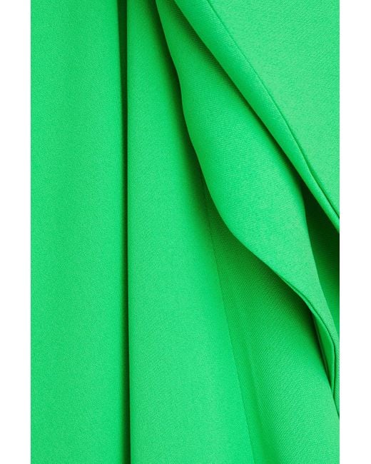 Rhea Costa Green Elena One-shoulder Draped Crepe Gown
