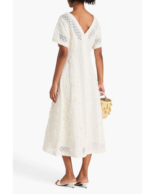 Tory Burch White Embellished Linen And Cotton-Blend Midi Dress