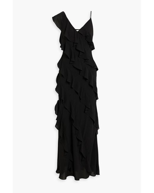 Mikael Aghal Black Ruffled Chiffon Maxi Dress