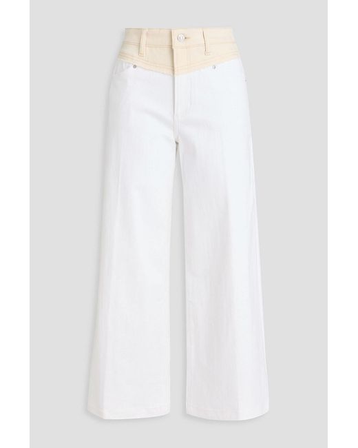 PAIGE White Harper Two-Tone High-Rise Wide-Leg Jeans