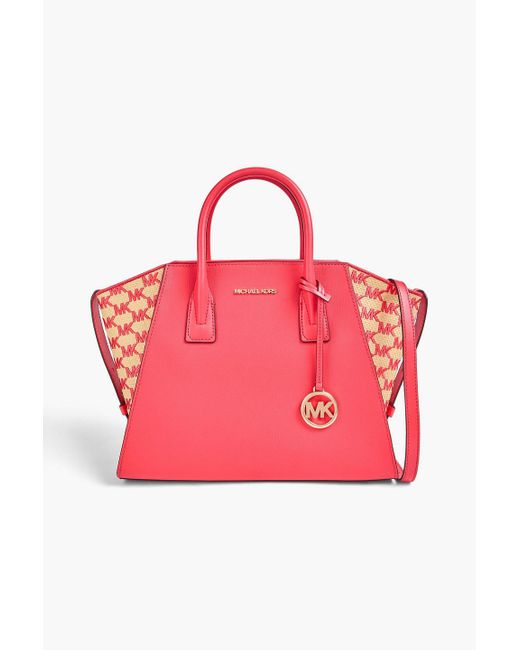 MICHAEL Michael Kors Pink Avril Pebbled-leather And Faux Raffia Tote