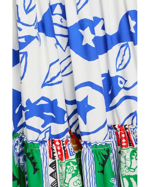 Farm Rio White Cutout Printed Cotton-Poplin Midi Dress