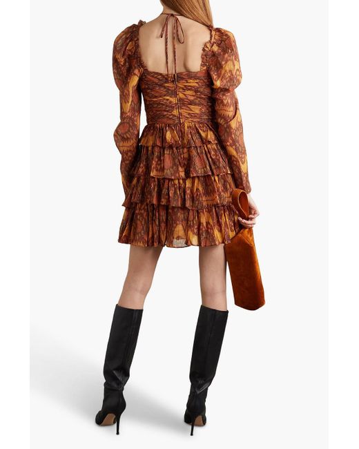 Ulla Johnson Brown Naiya Ruffled Metallic Printed Cotton-blend Crepon Mini Dress