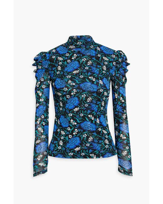 Diane von Furstenberg Blue New Remy Floral-print Mesh Turtleneck Top