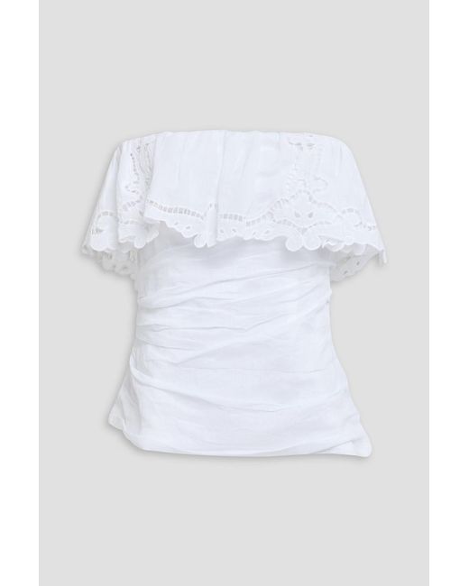 Isabel Marant White Kesha Strapless Ruffled Broderie Anglaise Ramie Top