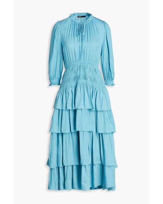Maje Blue Tiered Satin-crepe Midi Dress