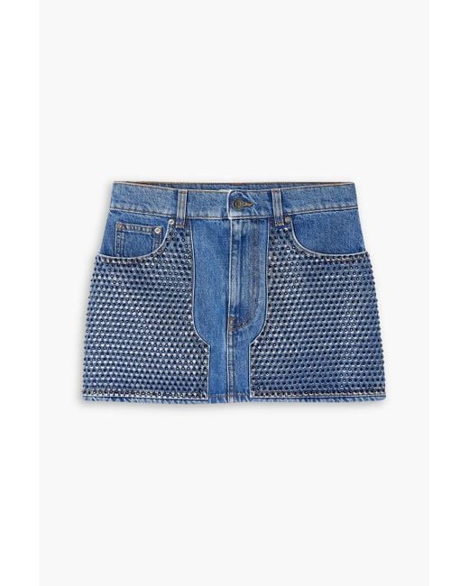 Area Blue Crystal-embellished Printed Denim Mini Skirt