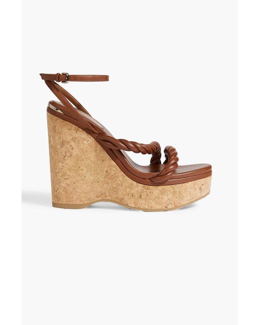 Jimmy Choo Brown Diosa 130 Twisted Leather Wedge Sandals