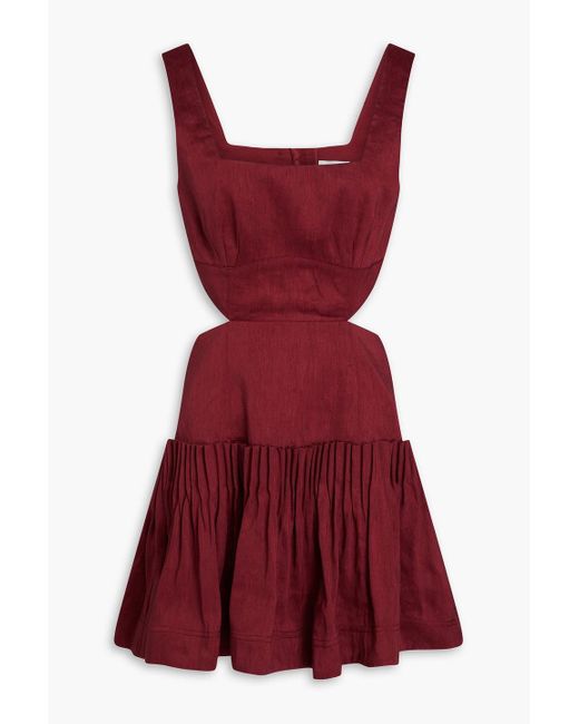 Aje. Red Audette Pleated Cutout Linen-blend Mini Dress