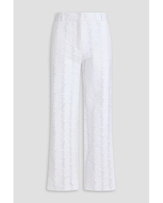 CECILIE BAHNSEN White Distressed Cotton-Blend Wide-Leg Pants