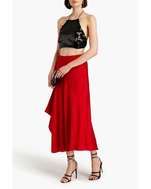 Nicholas Red Kimberly Asymmetric Stretch-silk Satin Midi Skirt