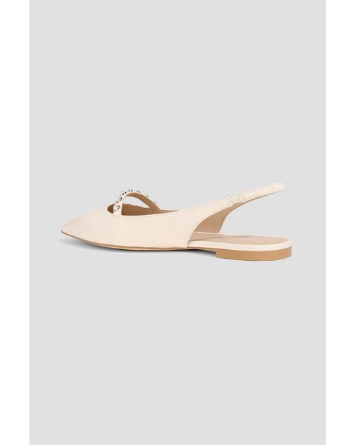 Stuart Weitzman White Faux Pearl-Embellished Leather Slingback Point-Toe Flats