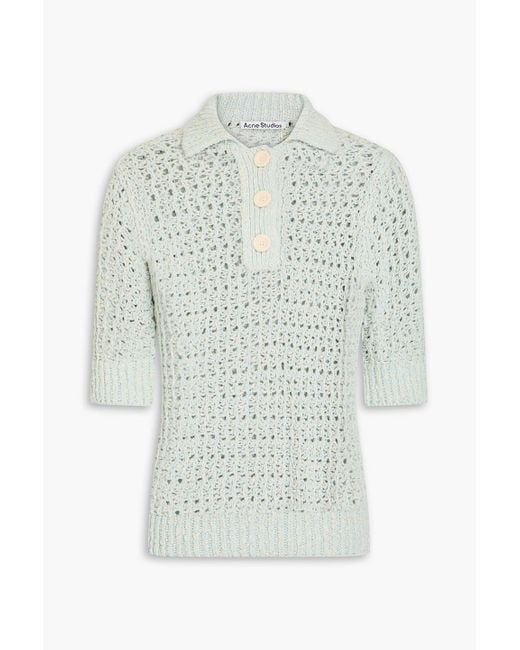 Acne White Crochet-knit Cotton Polo Shirt