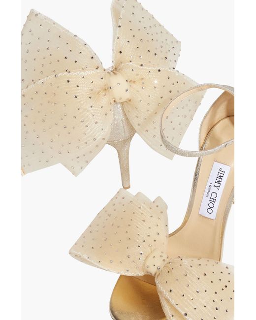 Jimmy Choo White Aveline 100 Bow-detailed Glittered Woven Sandals