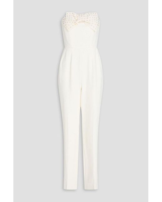 Saloni White Sabine Strapless Embellished Crepe Jumpsuit