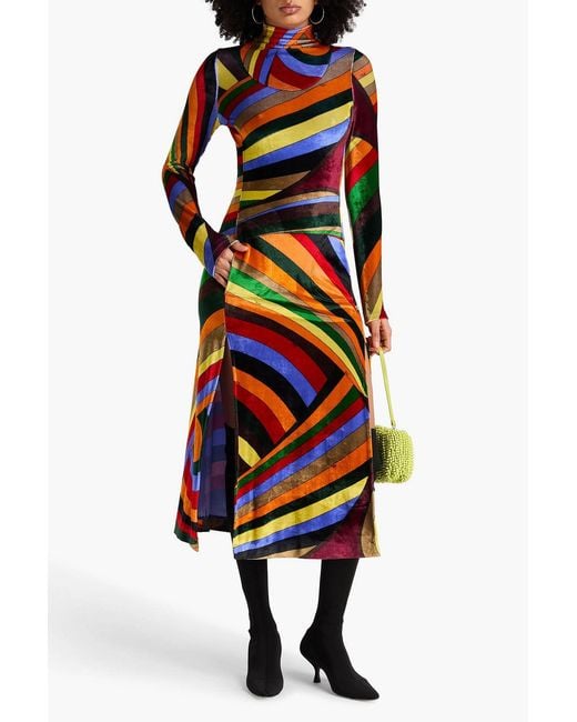Emilio Pucci Multicolor Printed Stretch-Velvet Midi Turtleneck Dress