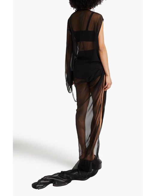 Rick Owens Black Twist-front Cutout Cupro And Chiffon Gown