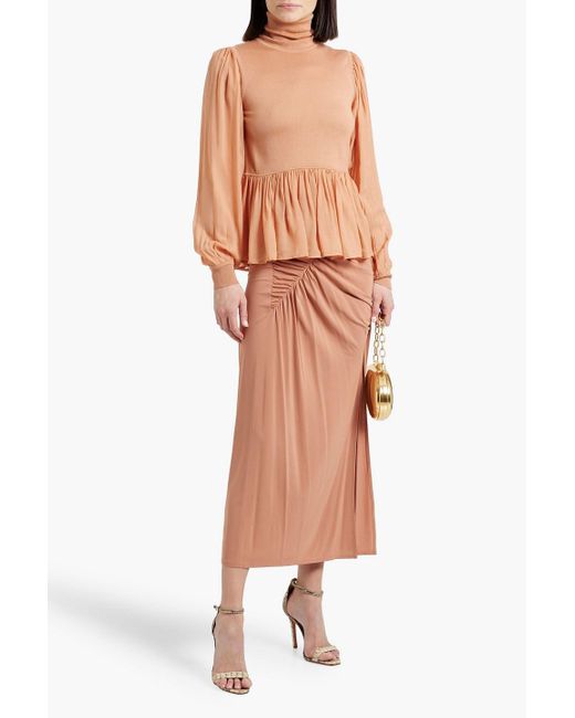 Ulla Johnson Orange Liana Chiffon-Paneled Wool And Silk-Blend Turtleneck Top