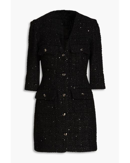 Maje Black Sequin-embellished Metallic Tweed Mini Dress