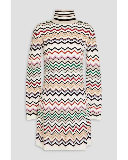 Missoni Striped Knitted Mini Turtleneck Dress in White | Lyst Canada